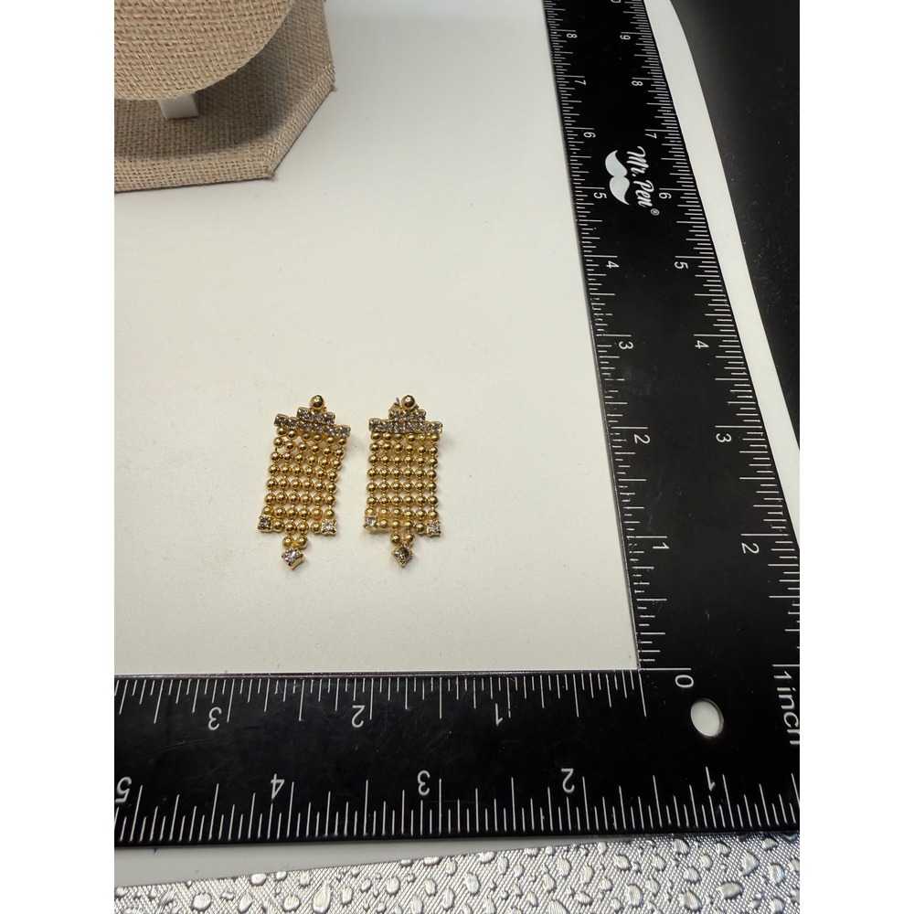 Gold Tone Beaded Chandelier Drop Earrings Clear Rhinestone Statement Post Back - Picture 2 of 3